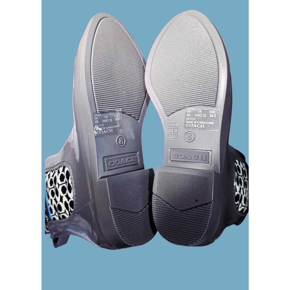 COACH Rivington Women’s 8 Rain Boots Heather Grey Signature Knit Logo Boots NEW - Picture 8 of 10